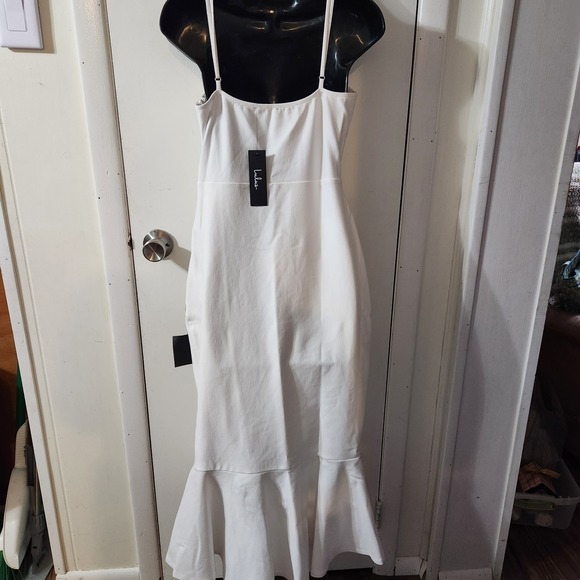 Lulus Women Strictly Romance Satin Asymmetrical Tiered Midi Dress White  L - Picture 5 of 10